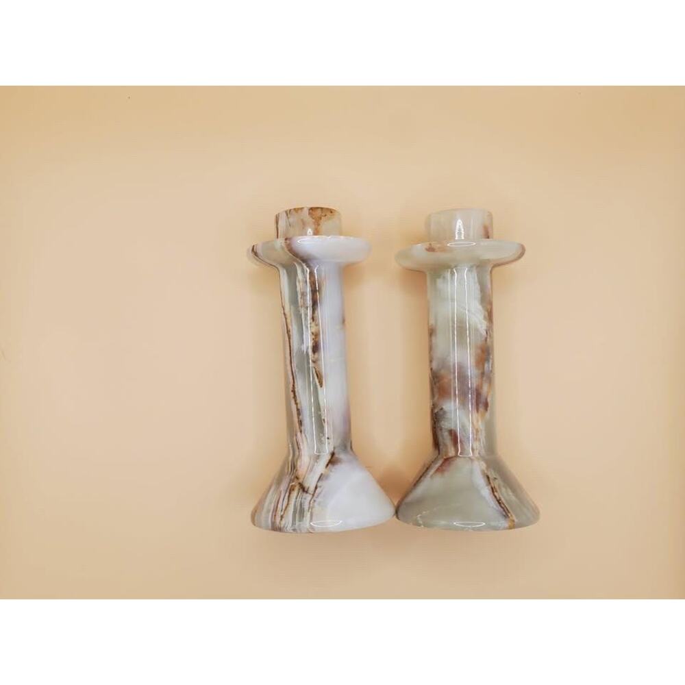 Vintage Marble / Onyx Candle Holders – Sculptural Stone Pair